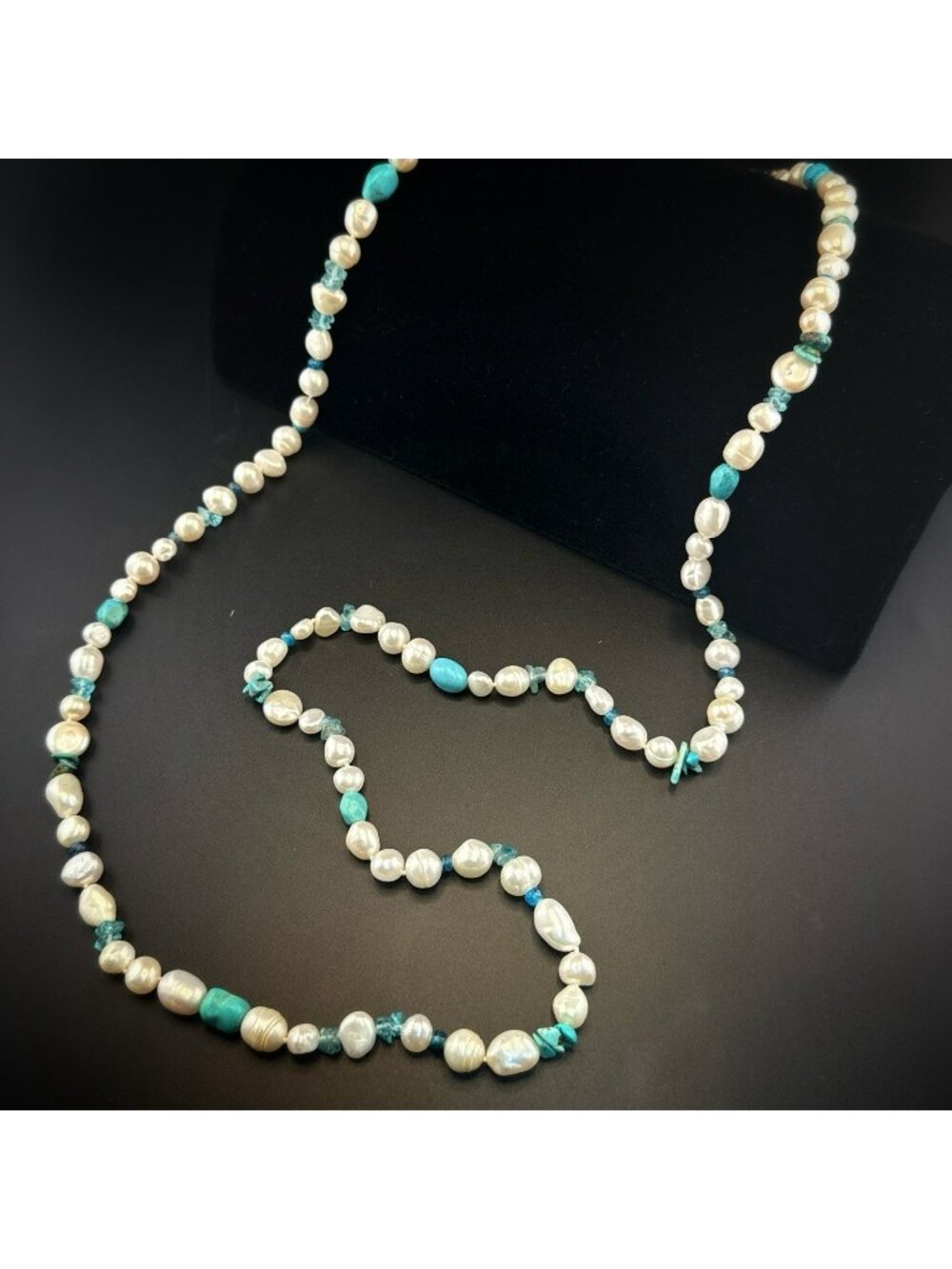 Honora Pearl Necklace Turquoise Blue Gem Long 38" Sterling 925 Opera Flapper